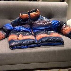 Stylish Women's Puffer Jacket - Blue and Brown